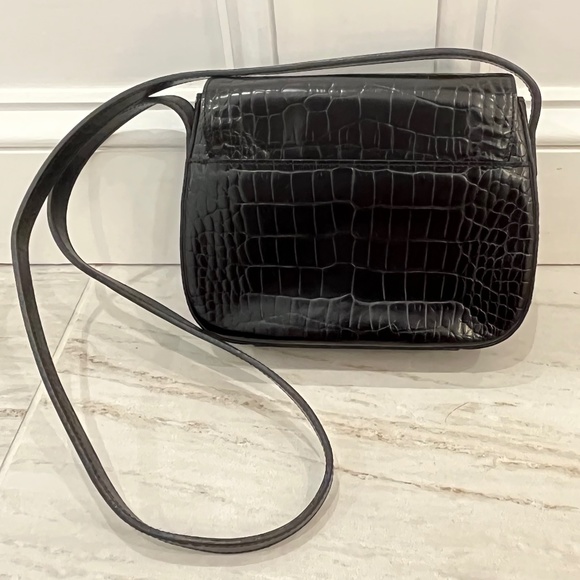 Ralph Lauren reptile embossed leather shoulder bag in black - Picture 2 of 4